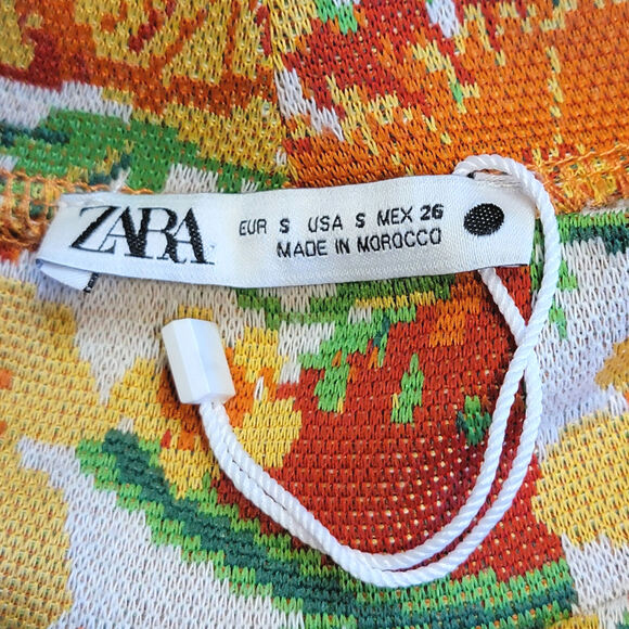 ZARA Floral Short Sleeve Mock Neck Jacquard Straight Sheath Midi Dress Size S - Picture 14 of 16